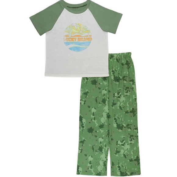 Lucky Brand Other - Lucky Brand Boys Pajama Set Size 6 or 8 White Green NWT Camo 2 Piece PJs